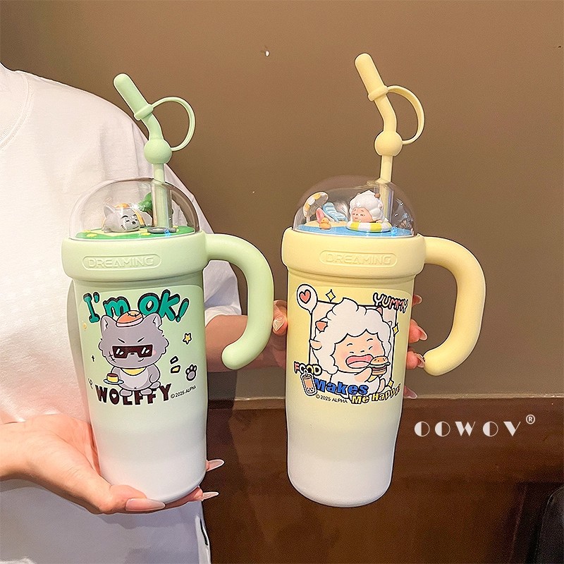 Taza termo de marca compartida Pleasant Goat 2025 nueva taza de hielo de alto valor para mujer linda taza de agua con pajita taza de gran capacidad