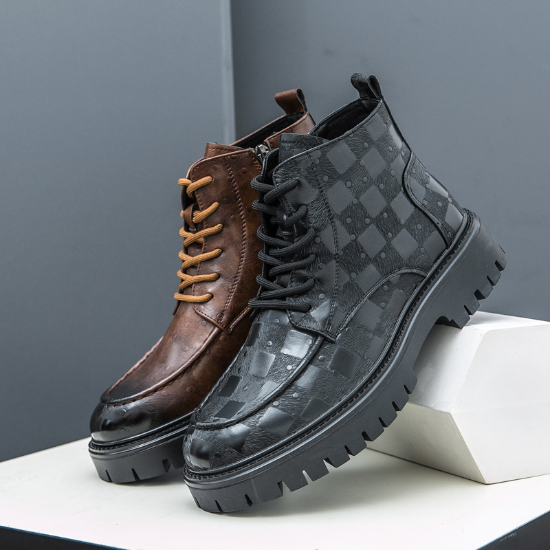 Hombre alto otoño y invierno Martin cuero de negocios redondo zapatos de cuero con cremallera botas de trabajo británicas botas