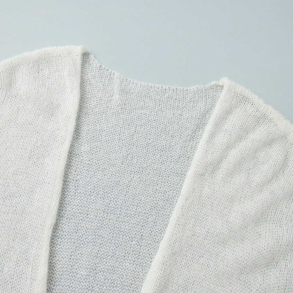 Bộ đầm dệt kim hai mảnh nữ gồm áo cardigan dài tay và đầm liền thân dáng dài — trắng, tím chi tiết 24