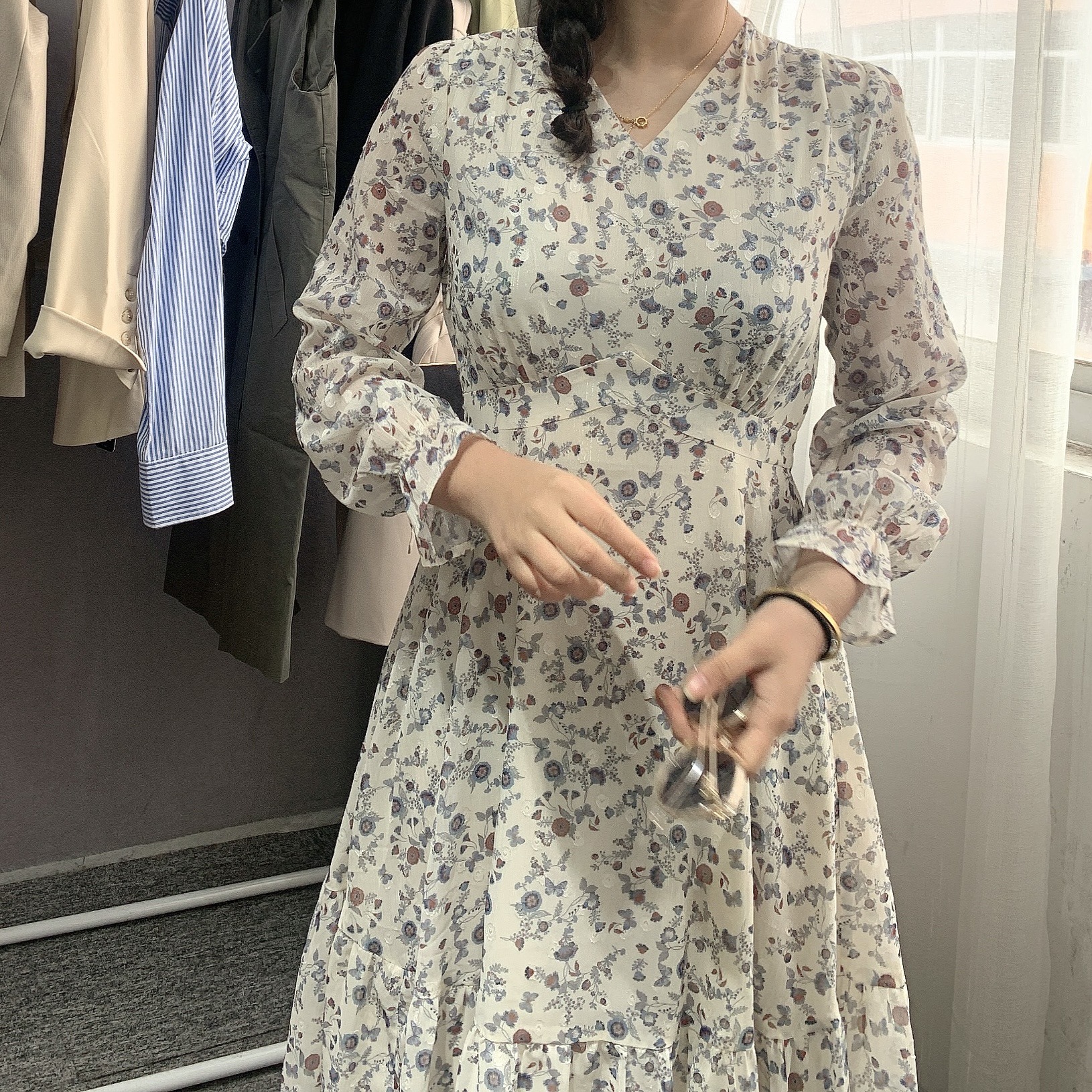 【思萌】 春日花语~碎花连衣裙女2024新款春夏法式长袖裙子 L0144
