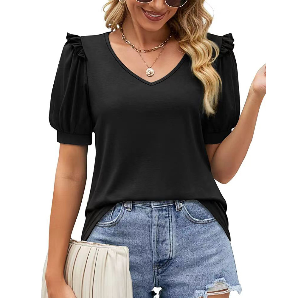 Women's T-shirt Short Sleeve T-shirts Pleated Fashion Solid Color display picture 9