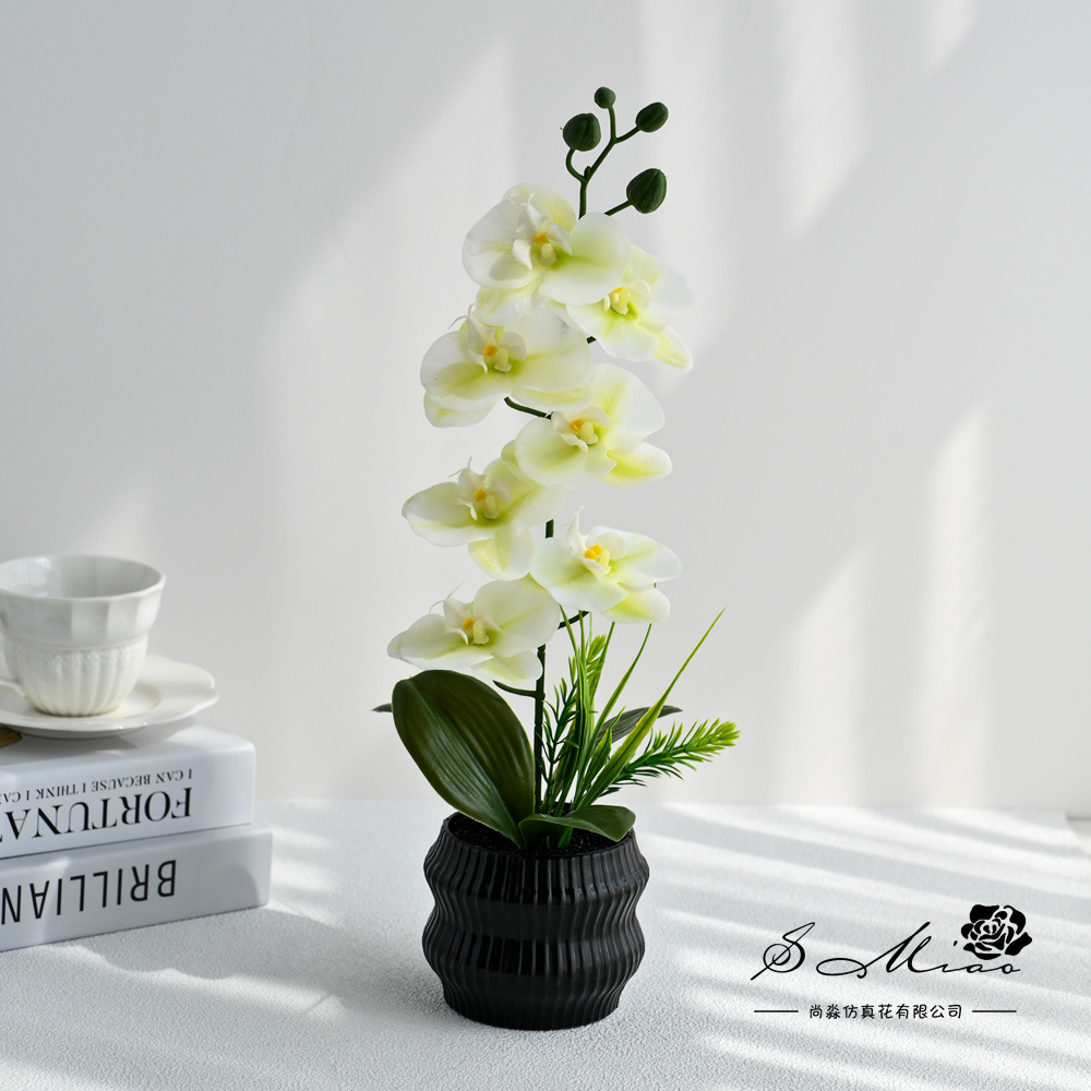 Transfronterizos grandes 7 flores mariposa orquídea bonsai simulación maceta flores falsas decoración del hogar fotografía de bodas flores artificiales adornos