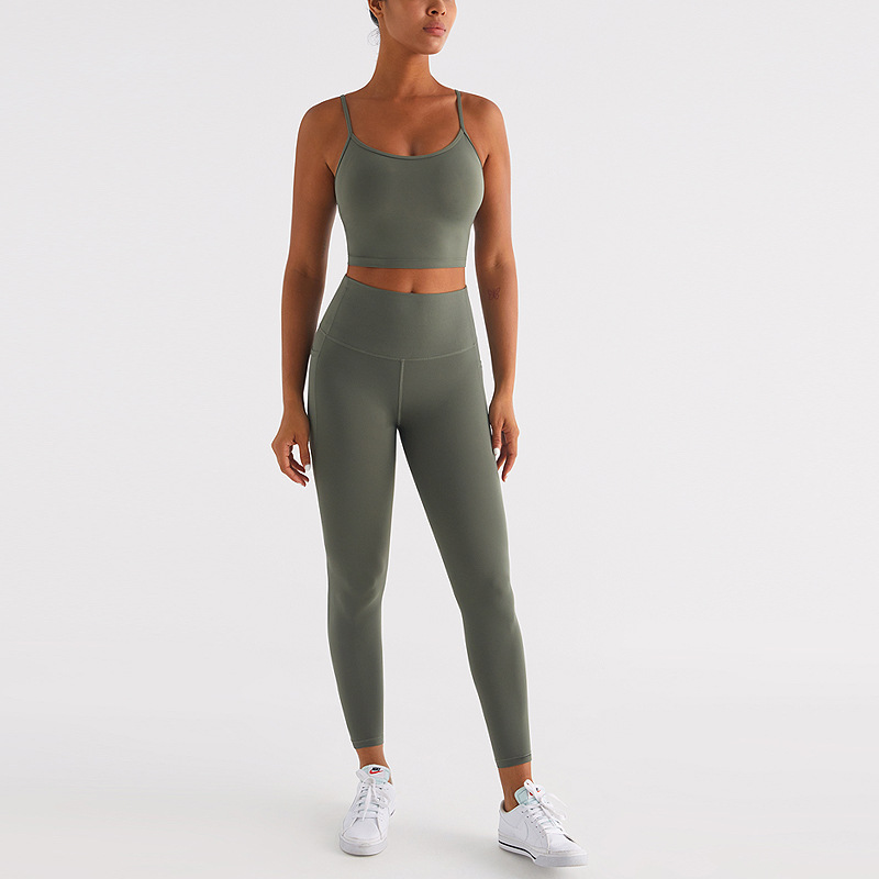 Nueva ropa de yoga traje de mujer cepillado desnudo sensación de secado rápido transpirable correr fitness deportes al aire libre ropa interior conjunto de dos piezas