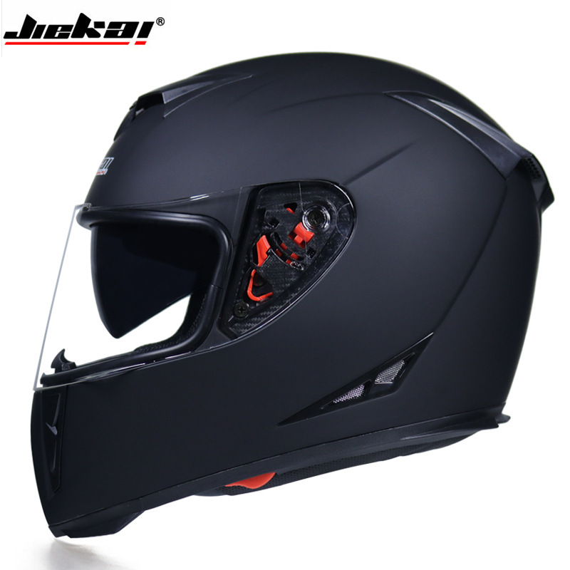 Jiekai casco de bicicleta de coche eléctrico casco completo de hombres y mujeres personalidad de la cubierta completa Four Seasons doble lente cálida tapa antiniebla