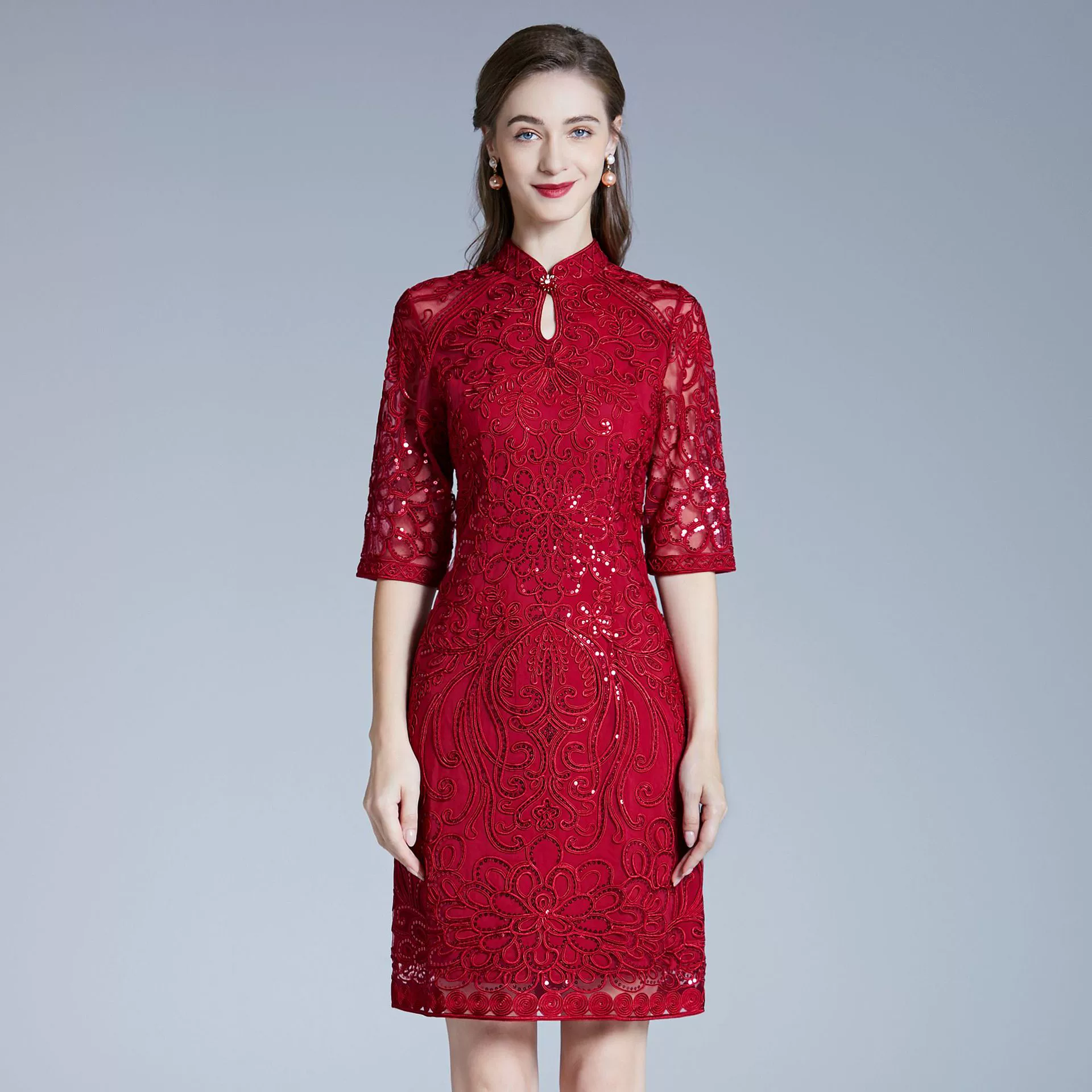 Элегантное платье из тюля для свадебного банкета из Шэньчжэня, красное платье для невесты-матери невесты маленького роста, платье больших размеров, цельное, оптом.