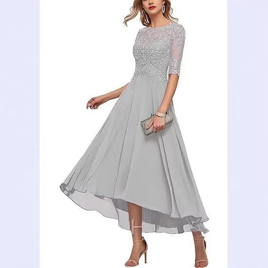 Amazon Lace Bridal Evening Dress 2026 New Half Sleeve Applique A-Line Chiffon Formal Gown Dress