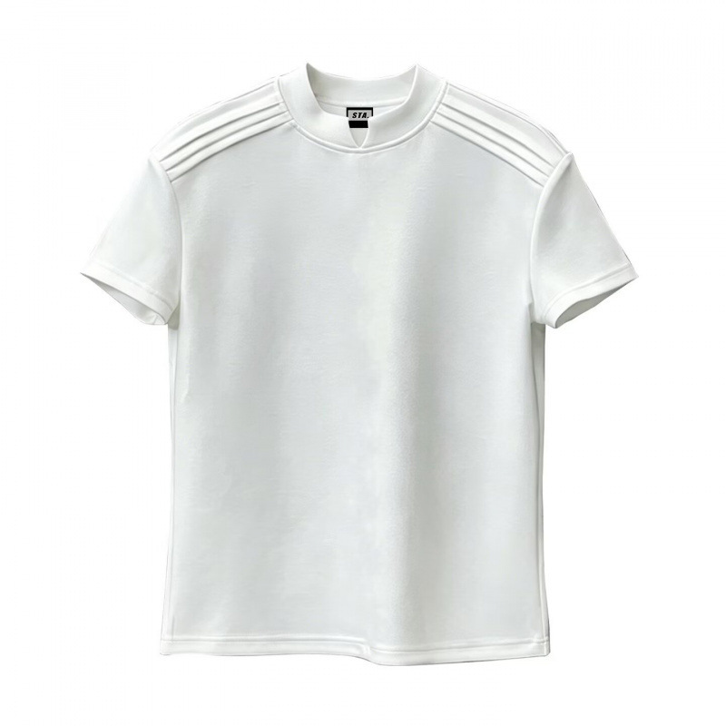 High-End Feel, Small Stand-Up Collar, Summer Short-Sleeved Men's T-Shirt with Ribbed Shoulder Design, Loose Fit, Versatile for Commuting High-End Feel, Small Stand-Up Collar, Summer Short-Sleeved Men's T-Shirt with Ribbed Shoulder Design, Loose Fit, Versatile for Commuting