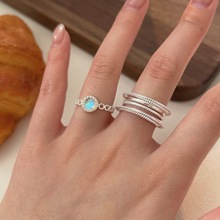 持恒s925纯银饰品设计感多层线条简约戒指开口食指环百搭韩国韩版