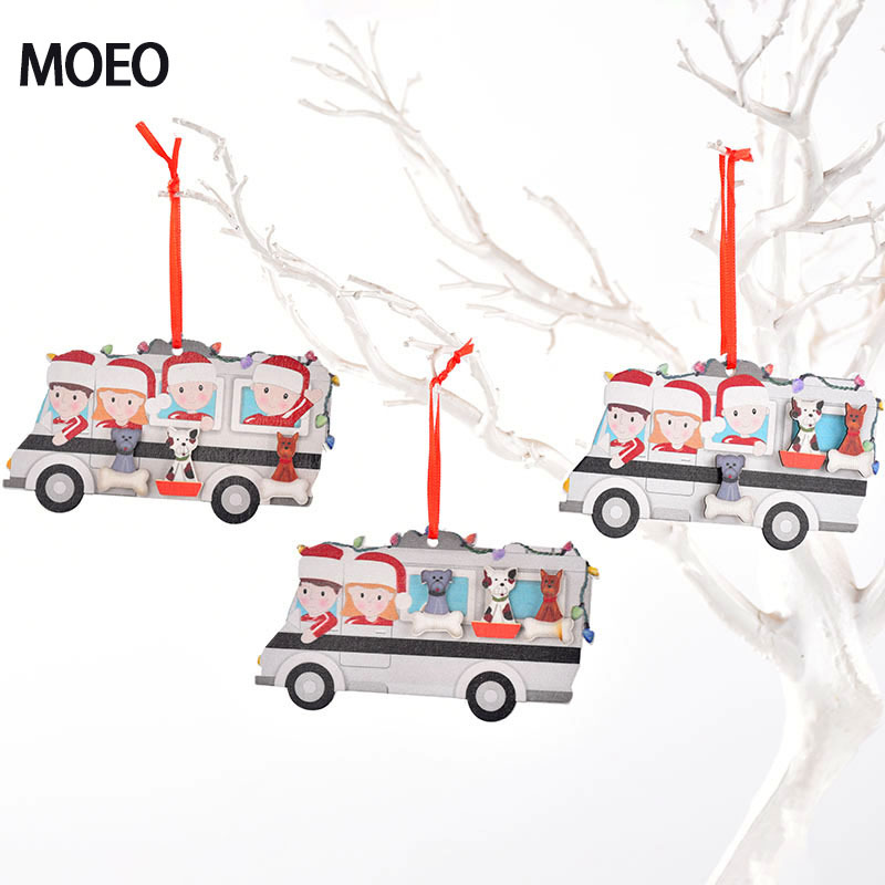 Christmas tree decorations Christmas gifts wooden small hanging ornaments creative cute family cat dog DIY bus hangers