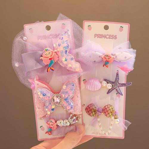 Girls' broken hairpins, children's hair accessories, summer mermaid princess forehead bangs clips, hairpin clips, hair accessories that do not hurt hair