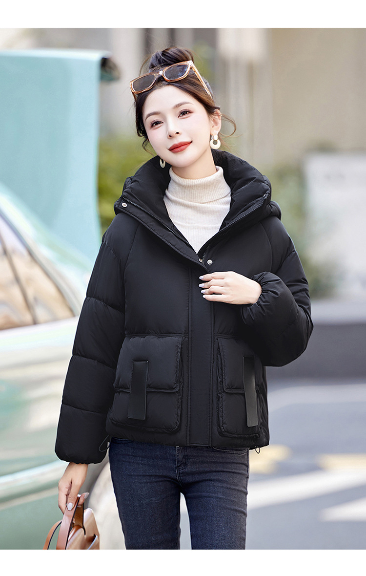 sieviešu īss korejiešu 2024. gada ziemas apģērbs, jauna brīva kokvilnas maza un bieza maizes jaka, moderna dūnu jaka_voghion.com