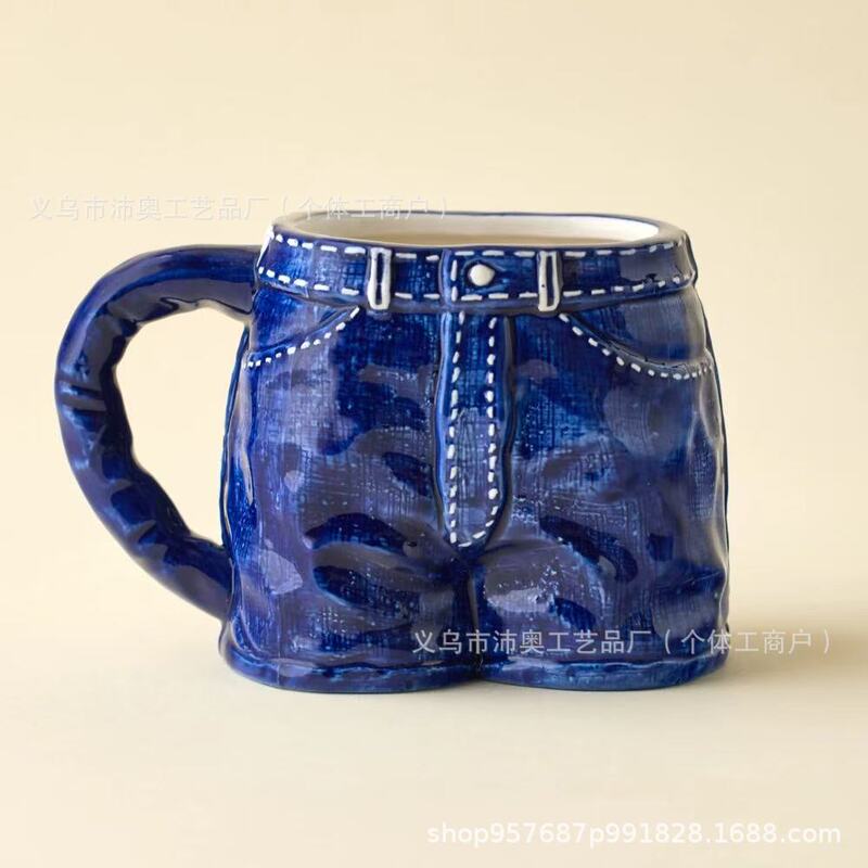 Cross-Border New Product Bdg Denim Jort Denim Shorts Style Ceramic Coffee Mug Cultural and Creative Art Mug