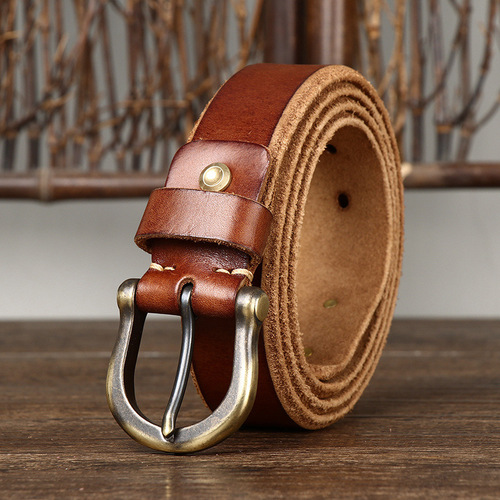 Bold and thickened horseshoe buckle belt for men, genuine leather, pure cowhide, trendy, versatile, fashionable, retro, casual jeans belt