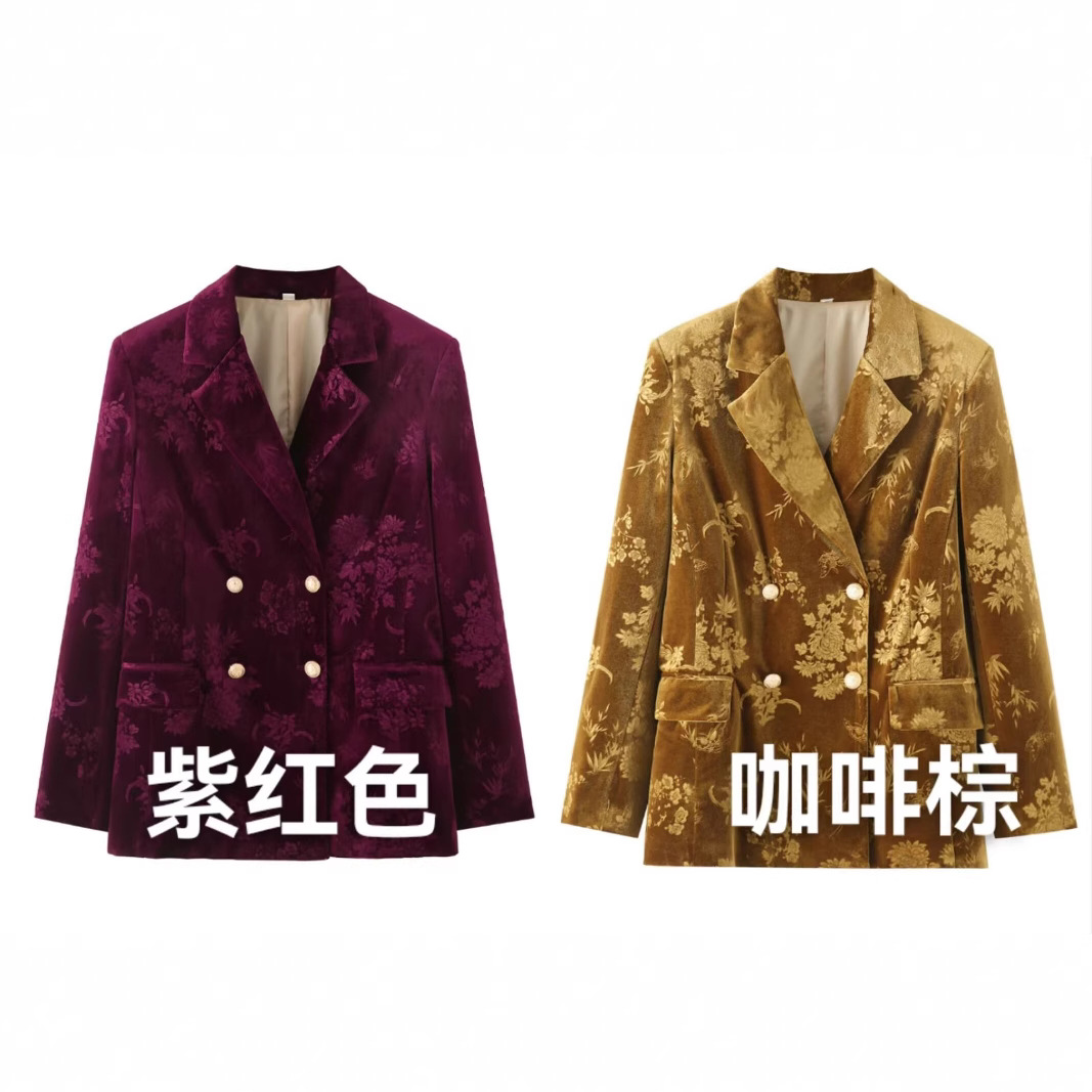 European and American style cross-border women's clothing 2025 spring and autumn new street fashion velvet embossed suit jacket D29276