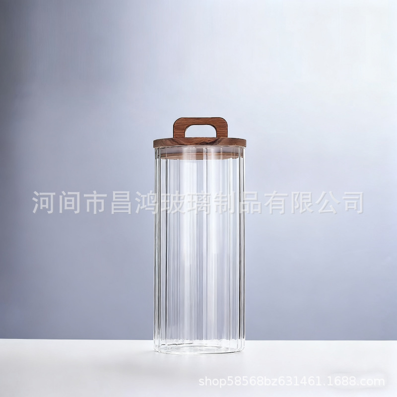 Latas de vidrio rayadas selladas latas selladas de madera de acacia de gran calibre latas selladas de alta borosilicato a prueba de humedad latas de almacenamiento de granos de café de té image 11