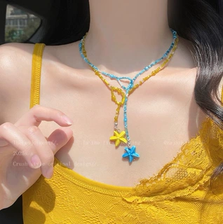 多巴胺彩色串珠海星项链女夏天海边度假风锁骨链日常百搭黄色配饰