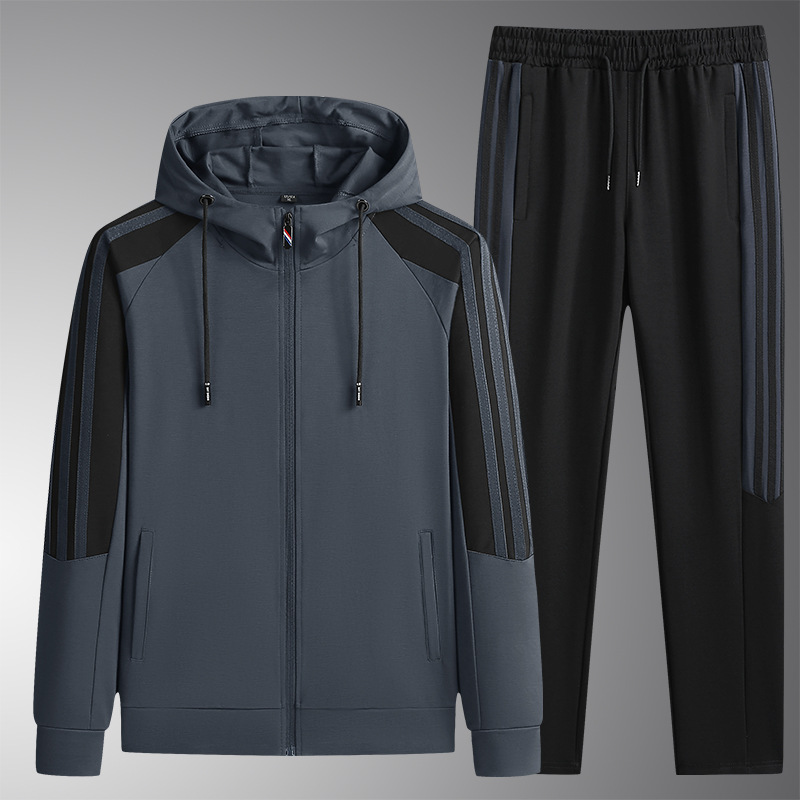 Primavera y otoño con capuzas juego casual hombre suelto camiseta hombre otoño nuevo juego de fitness de mediana edad dos piezas image 8