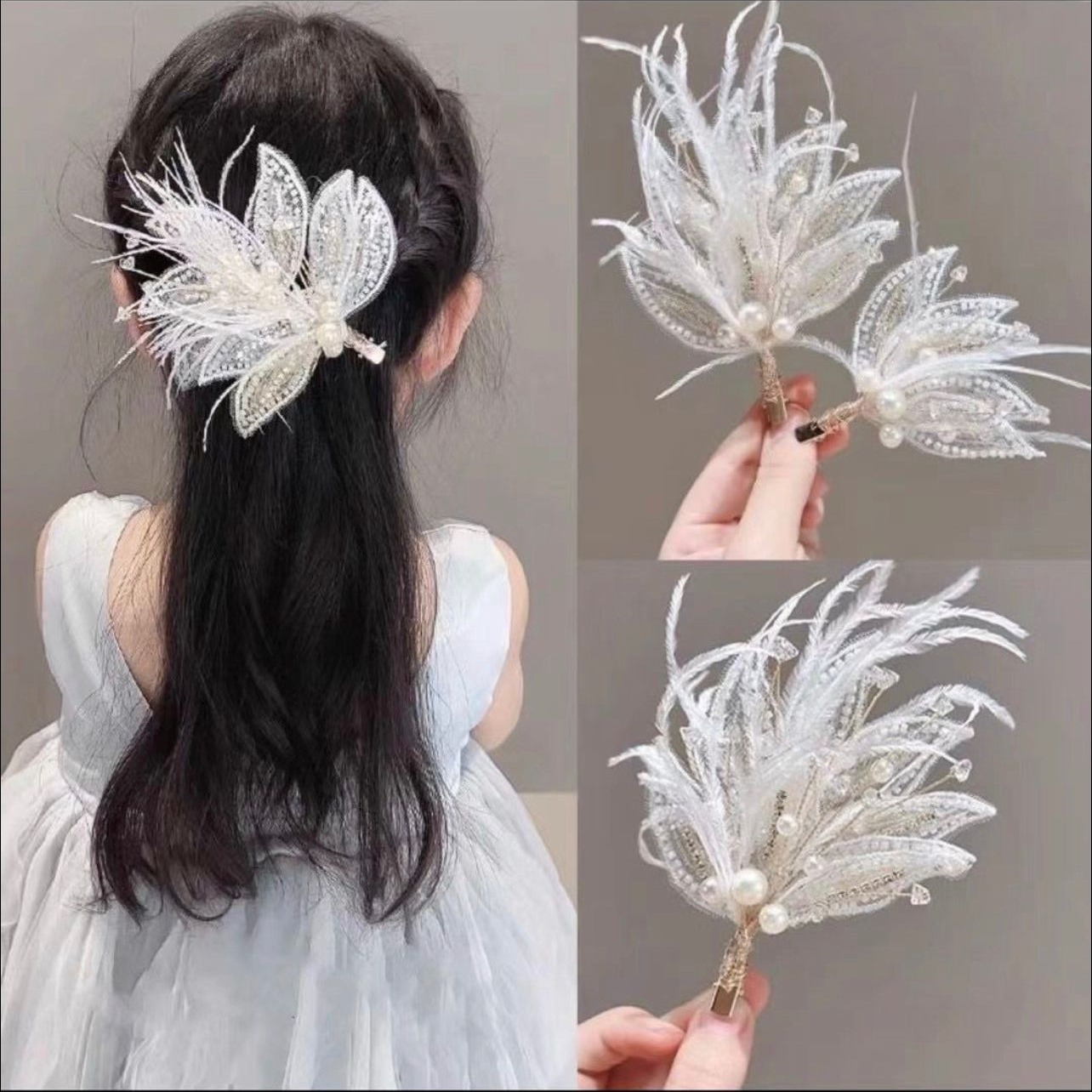 Girl's fairy feather hairpin headdress bridal wedding dress hair accessories daily photography 61 performance catwalk accessories hairpin