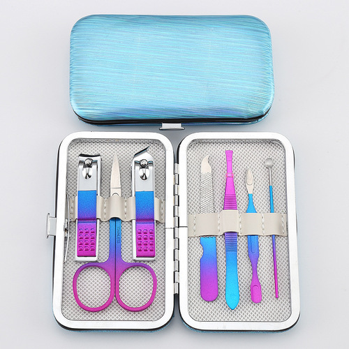 Gradient nail clipper set 7-piece set Colorful nail clipper beauty tool set printable logo manufacturer wholesale