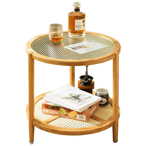 Round coffee table tea table living room home tea table light luxury modern small apartment solid wood balcony bedroom sitting glass