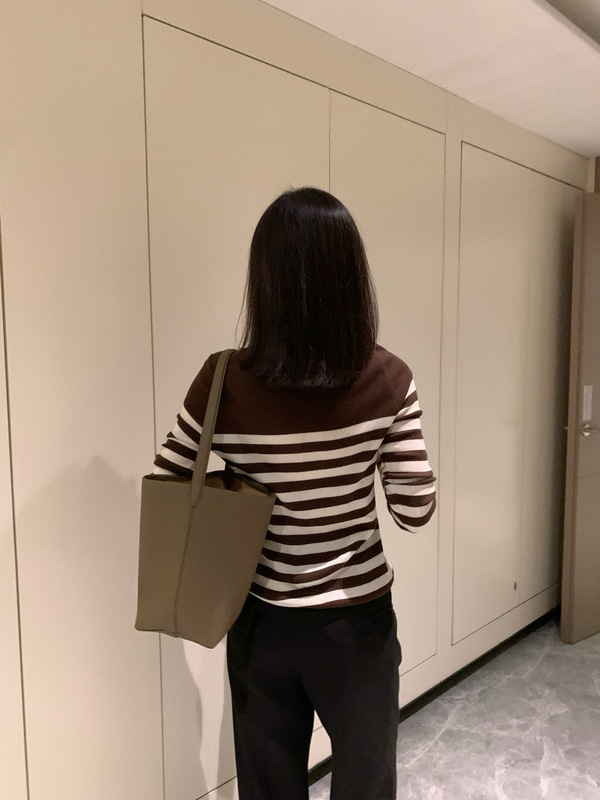 女装秋羊毛条纹打底衫亨利领气质休闲针织衫上衣撞色长袖V领毛衣|undefined