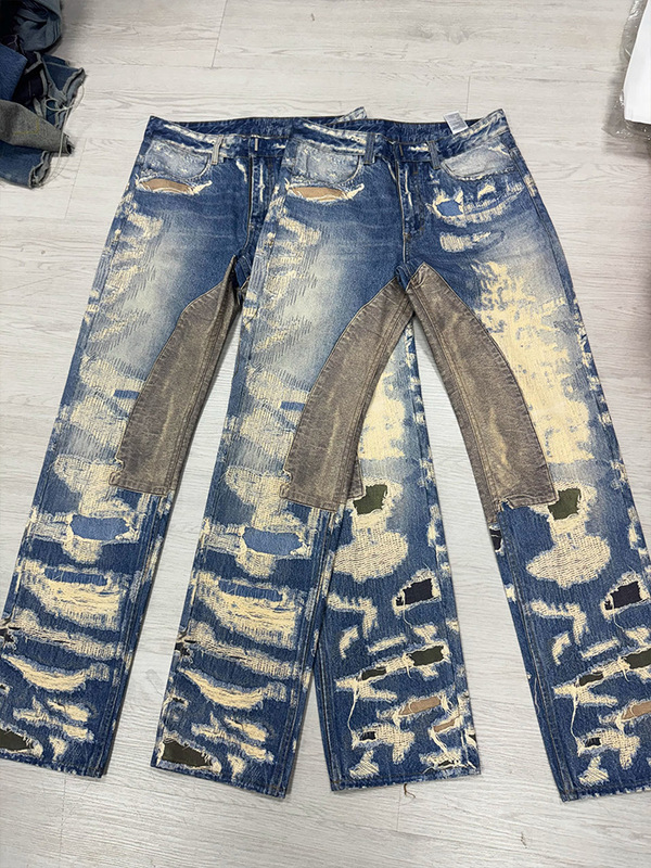 美式3D印花贴布拼接牛仔裤男士春秋季新款高街弹力修身vibe长裤子|undefined
