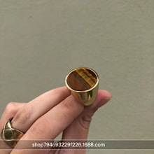 西西里 泰国 925银厚镀18K金天然圆形虎眼石戒指 欧美设计款霸气