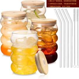 跨境爆款饮水杯吸管杯夏季女高颜值啤酒杯子高硼硅竹盖可乐杯套装