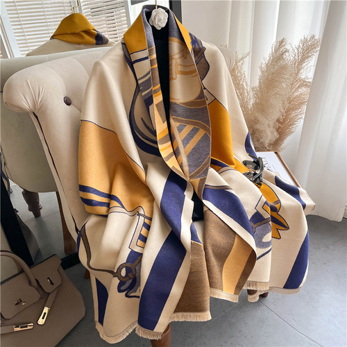 Personalized trendy carriage scarf  new fall and winter shawl imitation cashmere scarf women's warm scarf