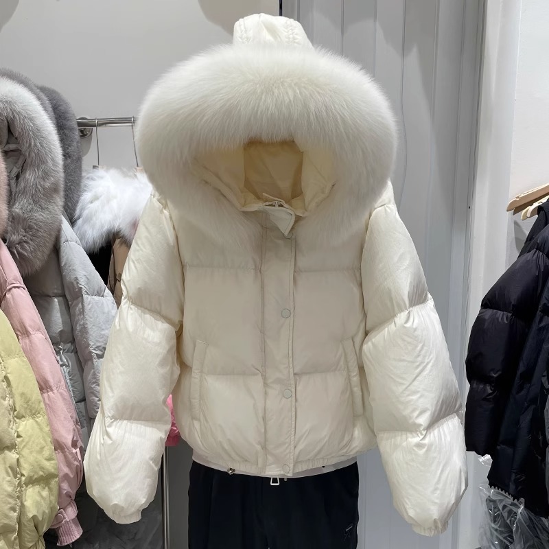 Moteriški drabužiai balta antis Šilta striukė stora laisva pūsta striukė mažo dydžio paltas_voghion.com