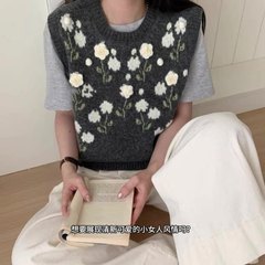 韩系甜美立体花朵针织马甲女装秋冬新款宽松慵懒风休闲叠穿背心潮