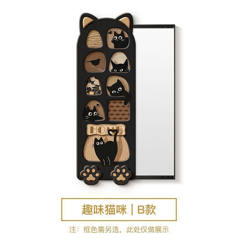 暗藏式全身镜装饰画可推拉隐形衣帽间穿衣镜壁画玄关镜子挂画猫咪|undefined