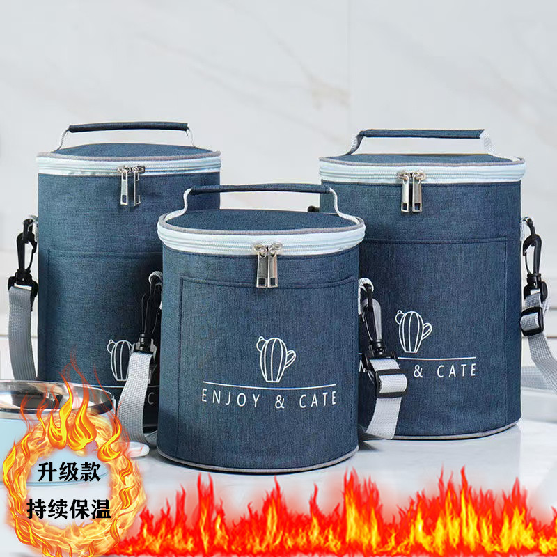 饭盒袋圆形保温包饭桶便当学生带饭加厚手提袋便携