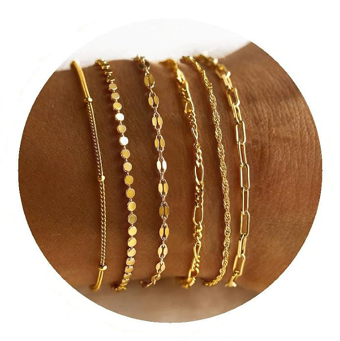 Cross-Border Best-Selling Figaro Bead Herringbone Cuban Chain Paperclip Snake Box Bracelet Set Adjustable Women's Bracelet