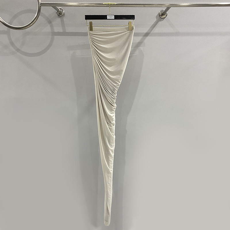 Subhuman Women's Clothing | 2023 Autumn Long Floor-Length Skirt with Single Side Slit, Pleated Curved Hip-Hugging Skirt, Trendy Large Hem