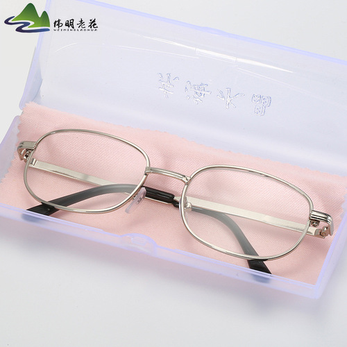 Folk Traditional Crystal Glass Metal Reading Glasses with Large Elliptical Silver Frames and Cases for Elderly Wholesale
