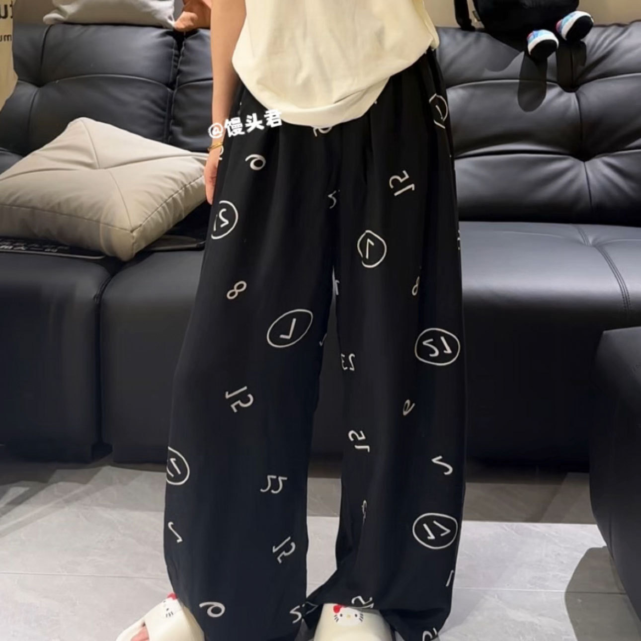 [Spot Clear] Nuevos pantalones anchos chinos de seda de algodón, pantalones de pijama perezosos de cintura alta rectos sueltos de primavera y verano para mujer