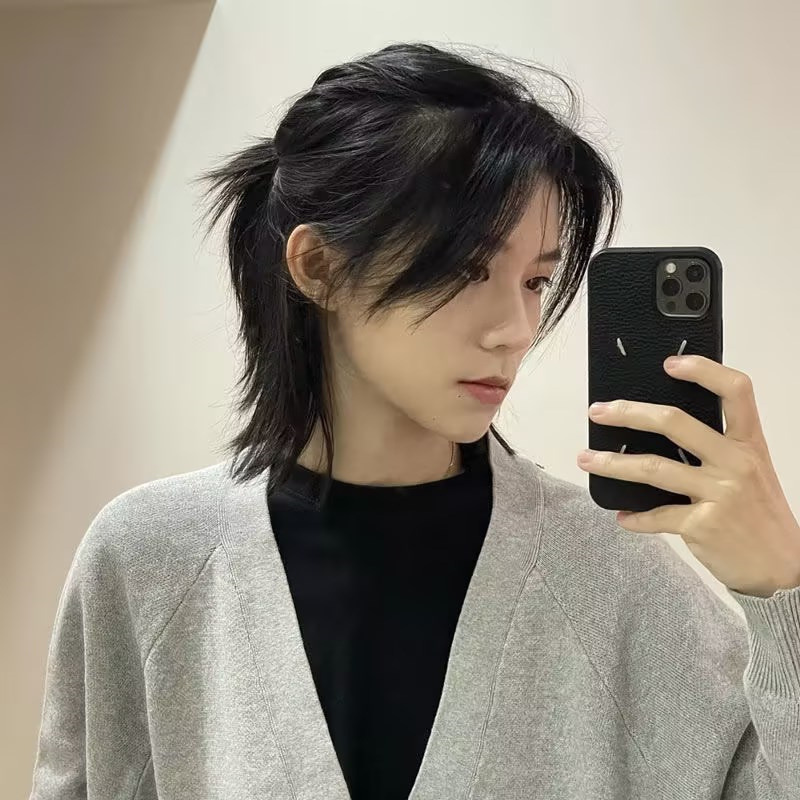 Salmonete cabeza peluca hombres y mujeres pelo corto recto Guerrero japonés guapo cola de lobo simulación pelo completo cabeza cubierta de entrega de una pieza