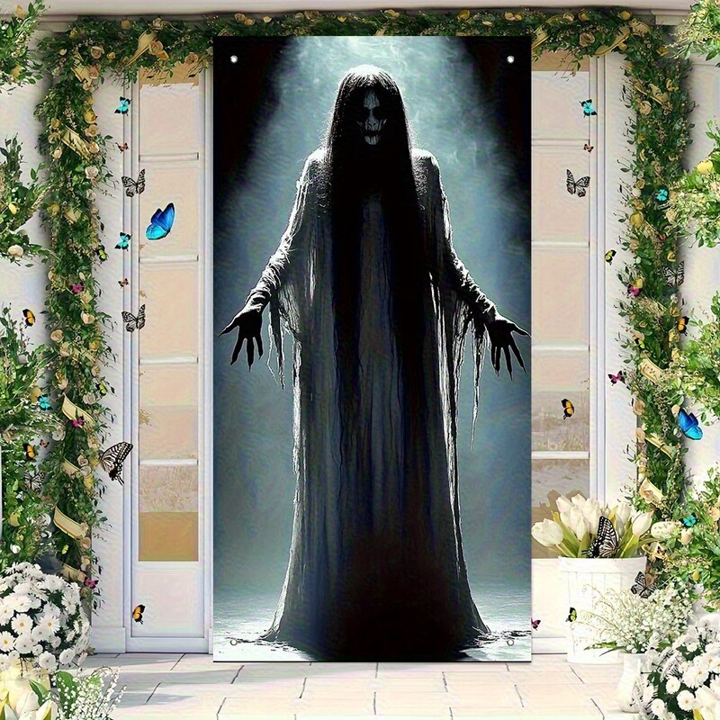 Cross-Border Foreign Trade Horror Clown Design Front Door Cover Window Decoration Holiday Haunted House Party Decoration Halloween Door Curtain