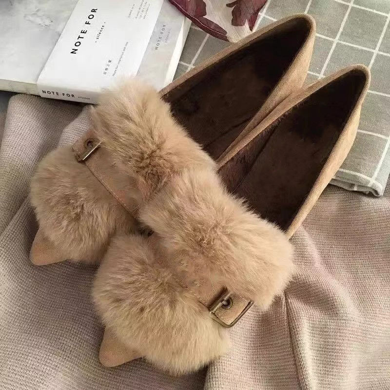 Elegant College Style Furry Shoes for Women to Wear Inside and Outside, New Pointed-Toe Beanie Shoes, Thick Velvet Cotton Shoes, Lazy Soft Soles Elegant College Style Furry Shoes for Women to Wear Inside and Outside, New Pointed-Toe Beanie Shoes, Thick Velvet Cotton Shoes, Lazy Soft Soles