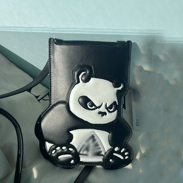 Lanvin Panda Shoulder Crossbody Bag First Layer Cowhide Genuine Leather Phone Bag Unisex Shoulder Crossbody Bag