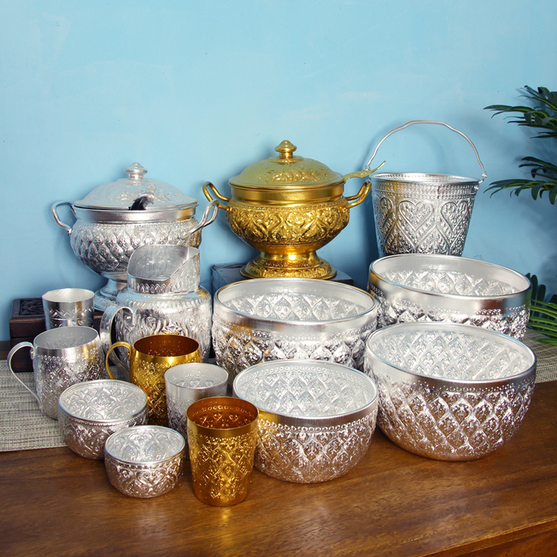 Thai Imported Tin Bowl Dai Silver Bowl Stainless Steel Bowl Thai Restaurant Hotel Club Tableware Porridge Dessert Bowl