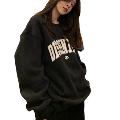 Women's Fall Sweatshirt with Round Neck, Alphabet Print, Loose Fit, Student Style Outerwear, Trendy