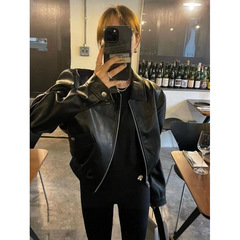 黑色短款皮衣外套女秋季新款美式复古潮酷辣妹pu皮夹克百搭上衣