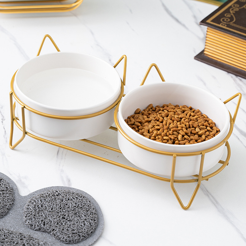 Cuenco de cerámica para mascotas cuenco de gato cuenco de perro cuenco de comida para gatos tazón de beber doble tazón antidetonante de gran diámetro fabricante de protección del cuello