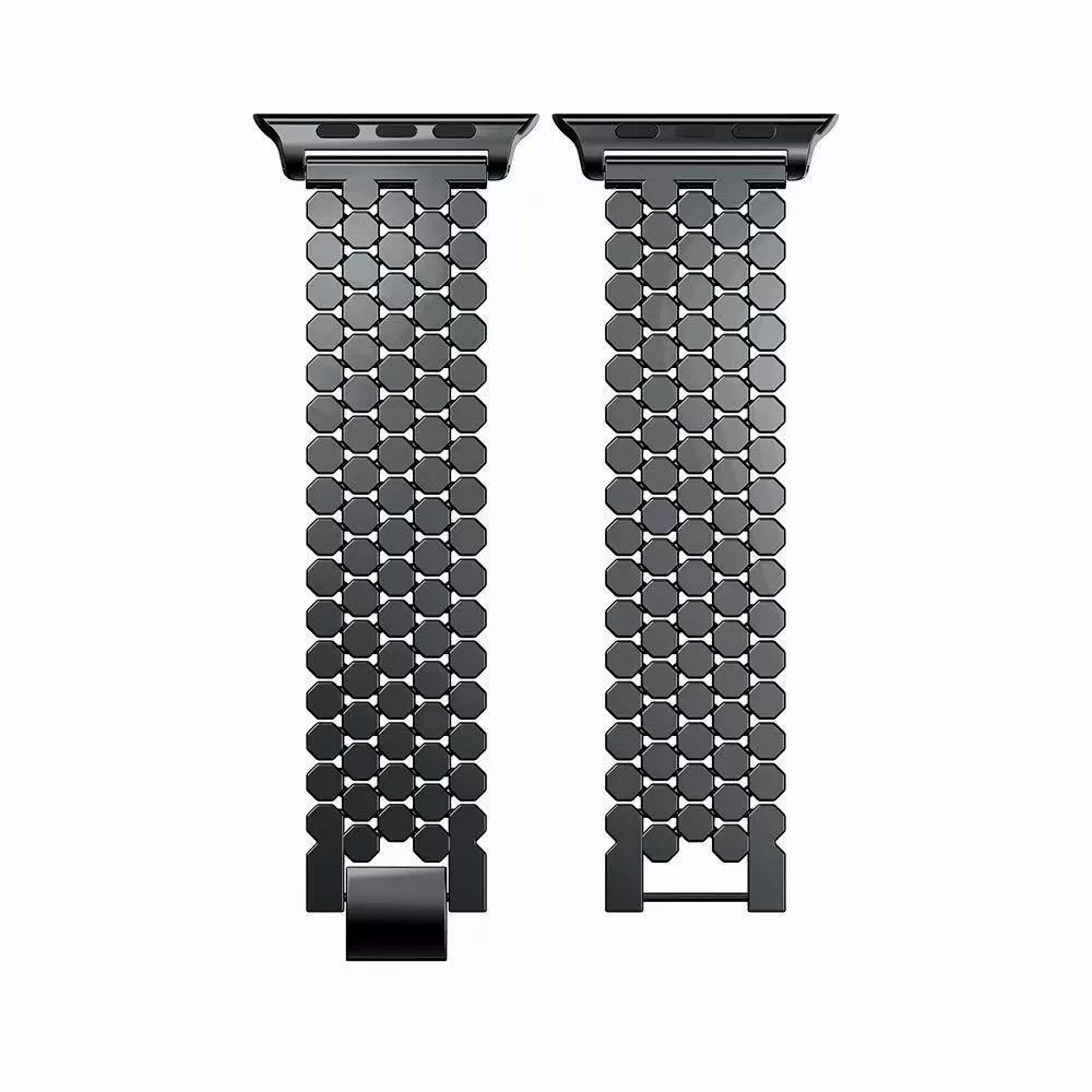 Ремешок для часов Metal Honeycomb (совместим с Apple iWatch), сплавная сеточная цепь, регулируется 38–49 мм