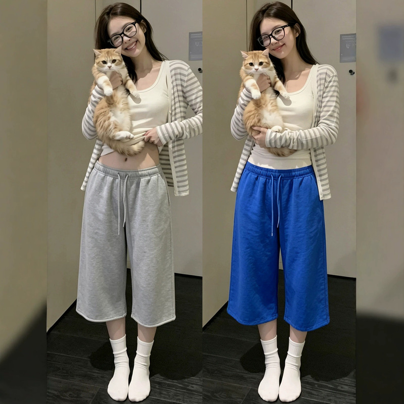 American-style streetwear women's cropped casual pants, 2026 summer new model, loose high-waisted, casual, slimming, wide-leg sports sweatpants