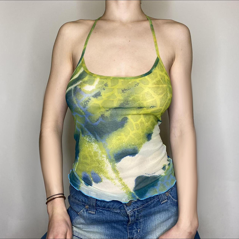 Tie-dye Printing Mesh See-through Camisole 9