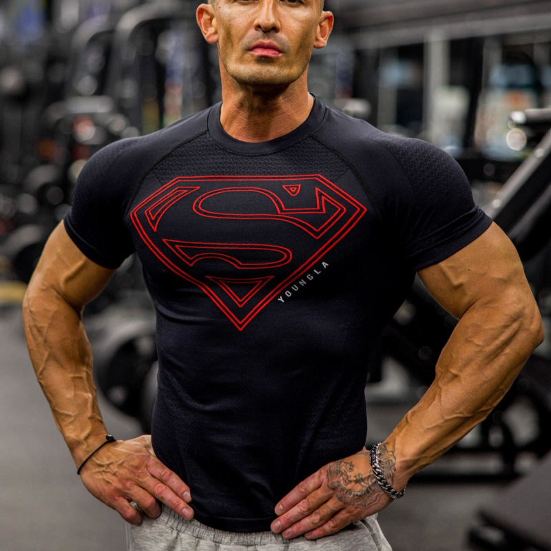 Youngla New American-Style Muscle Fitness Men's Sports Short-Sleeved Casual Running Quick-Drying Breathable T-Shirt