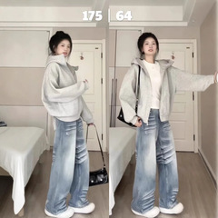 灰色连帽卫衣外套女春秋2025新oversize美式正肩韩系穿搭即墨女装